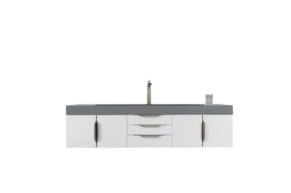 James Martin - Mercer Island 72" Single Vanity, Glossy White w/ Dusk Grey Glossy Composite Stone Top - 389-V72S-GW-A-DGG view 1