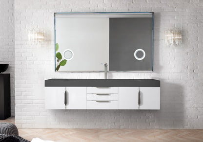 James Martin - Mercer Island 72" Single Vanity, Glossy White w/ Dusk Grey Glossy Composite Stone Top - 389-V72S-GW-A-DGG view 2