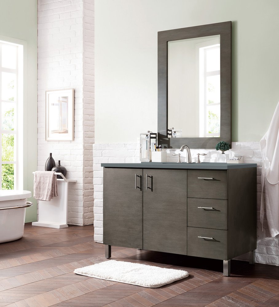 James Martin - Metropolitan 48" Single Vanity, Silver Oak w/ 3 CM Cala Blue Silestone Top - 850-V48-SOK-3CBL view 3