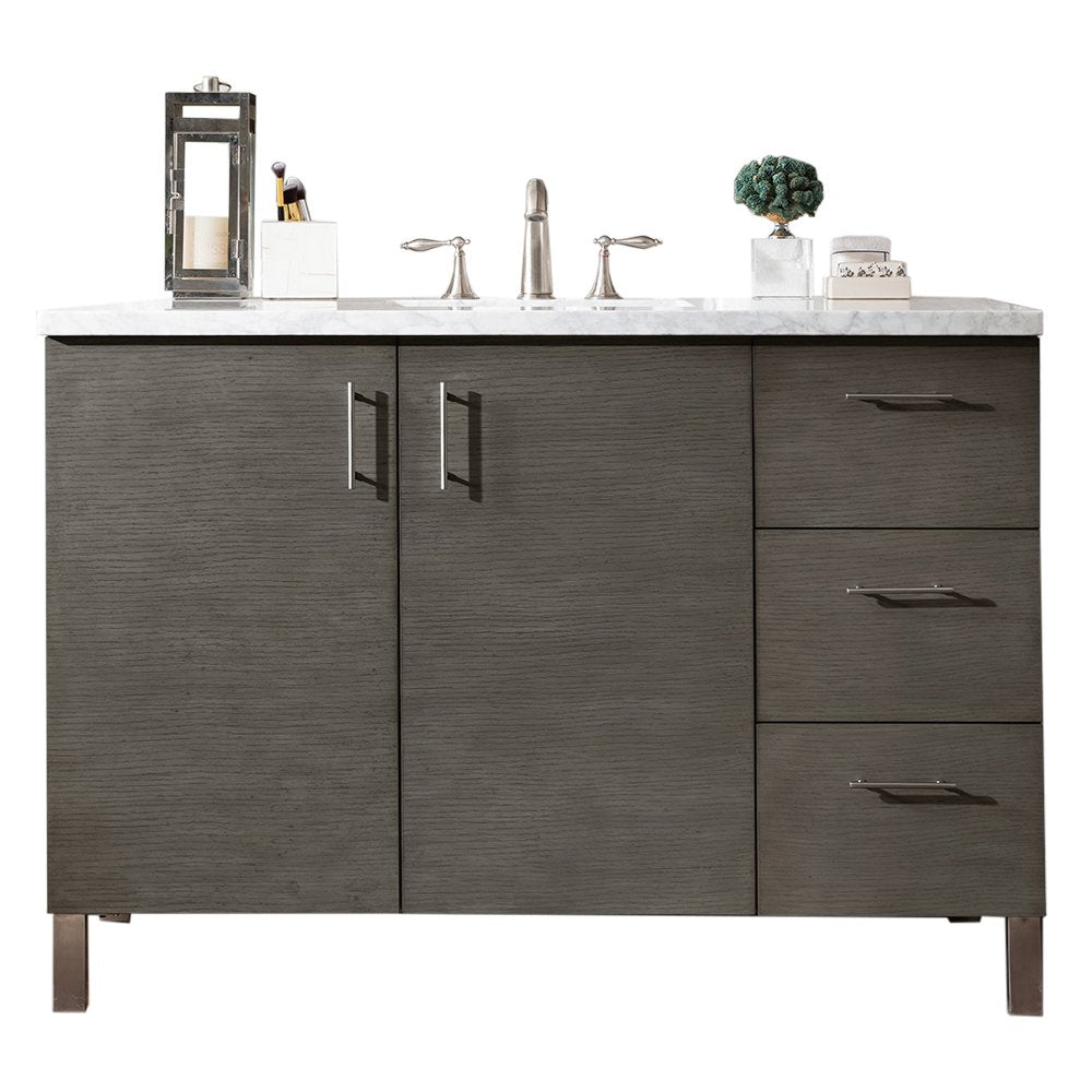 James Martin - Metropolitan 48" Single Vanity, Silver Oak w/ 3 CM Carrara Marble Top - 850-V48-SOK-3CAR view 1