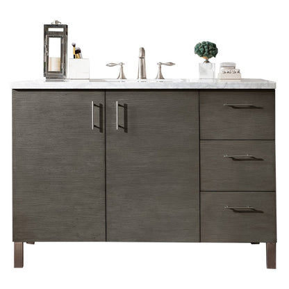 James Martin - Metropolitan 48" Single Vanity, Silver Oak w/ 3 CM Carrara Marble Top - 850-V48-SOK-3CAR view 1
