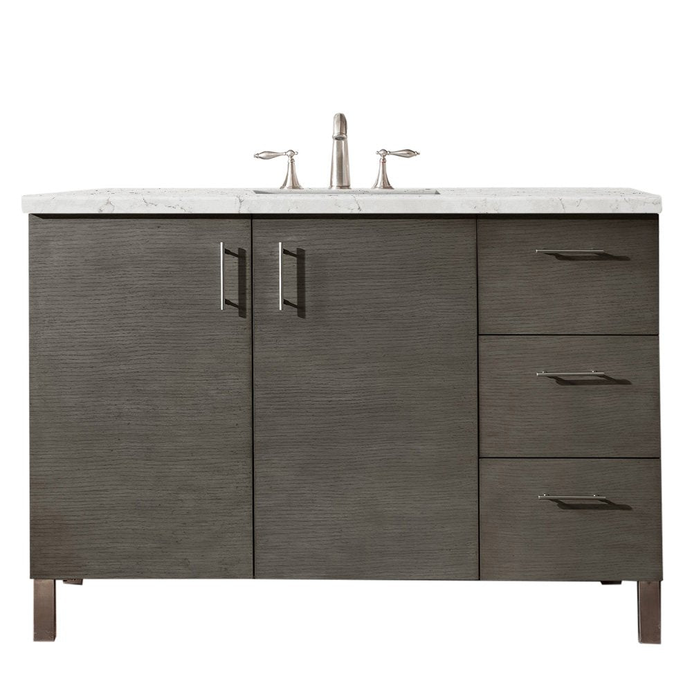 James Martin - Metropolitan 48" Single Vanity, Silver Oak w/ 3 CM Eternal Jasmine Pearl Silestone Top - 850-V48-SOK-3EJP view 1
