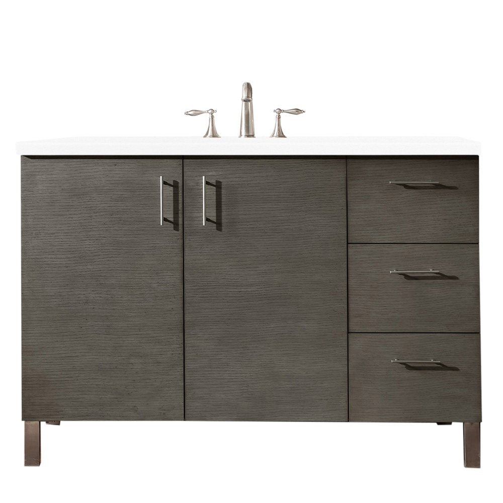 James Martin - Metropolitan 48" Single Vanity, Silver Oak w/ 3 CM White Zeus Silestone Top - 850-V48-SOK-3WZ view 1