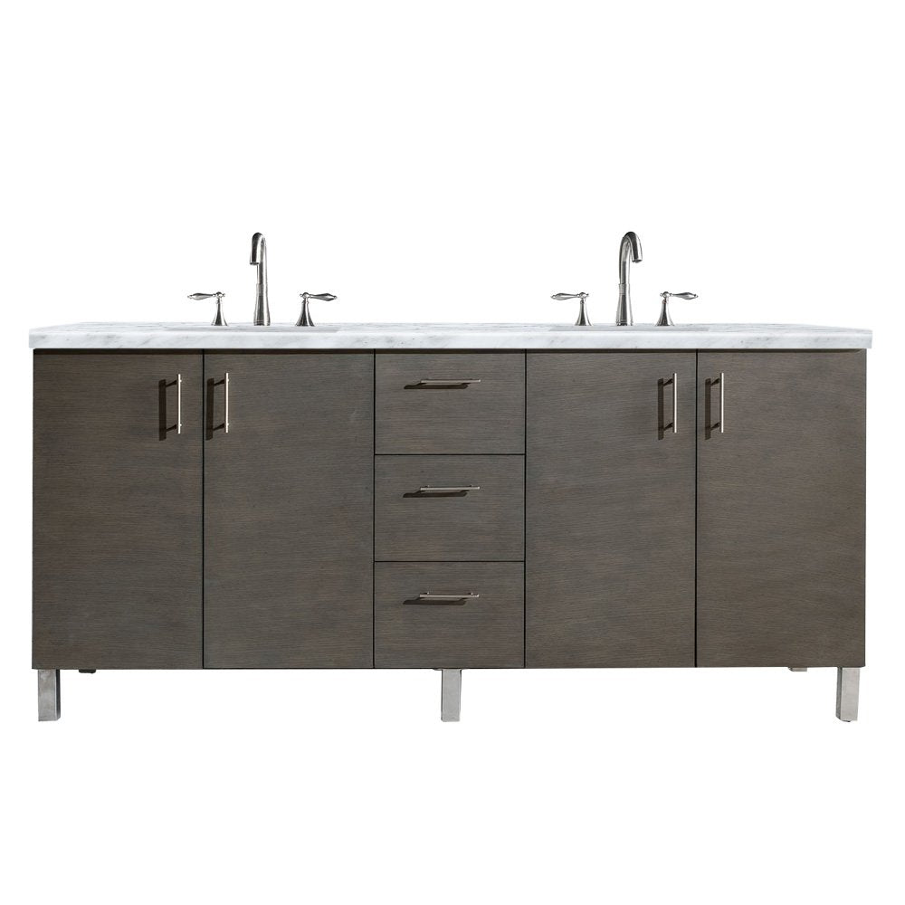 James Martin - Metropolitan 72" Double Vanity, Silver Oak w/ 3 CM Carrara Marble Top - 850-V72-SOK-3CAR view 1