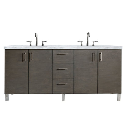 James Martin - Metropolitan 72" Double Vanity, Silver Oak w/ 3 CM Carrara Marble Top - 850-V72-SOK-3CAR view 1