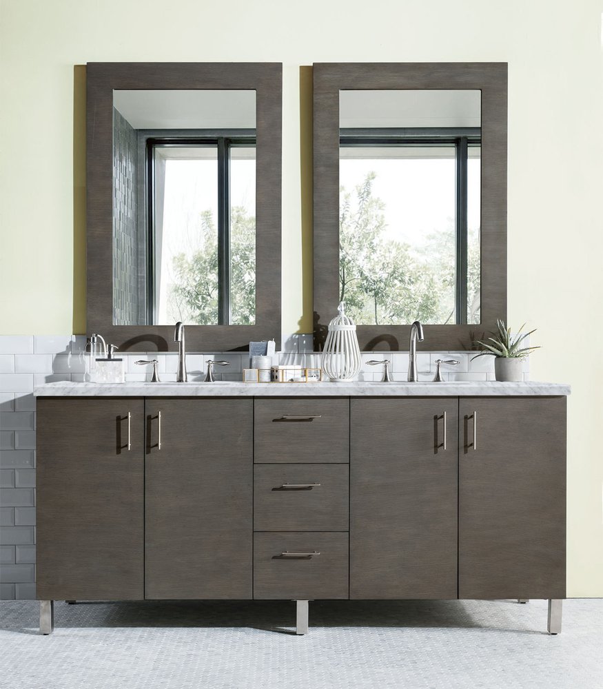 James Martin - Metropolitan 72" Double Vanity, Silver Oak w/ 3 CM Carrara Marble Top - 850-V72-SOK-3CAR view 2