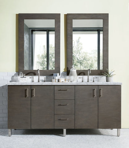 James Martin - Metropolitan 72" Double Vanity, Silver Oak w/ 3 CM Carrara Marble Top - 850-V72-SOK-3CAR view 2