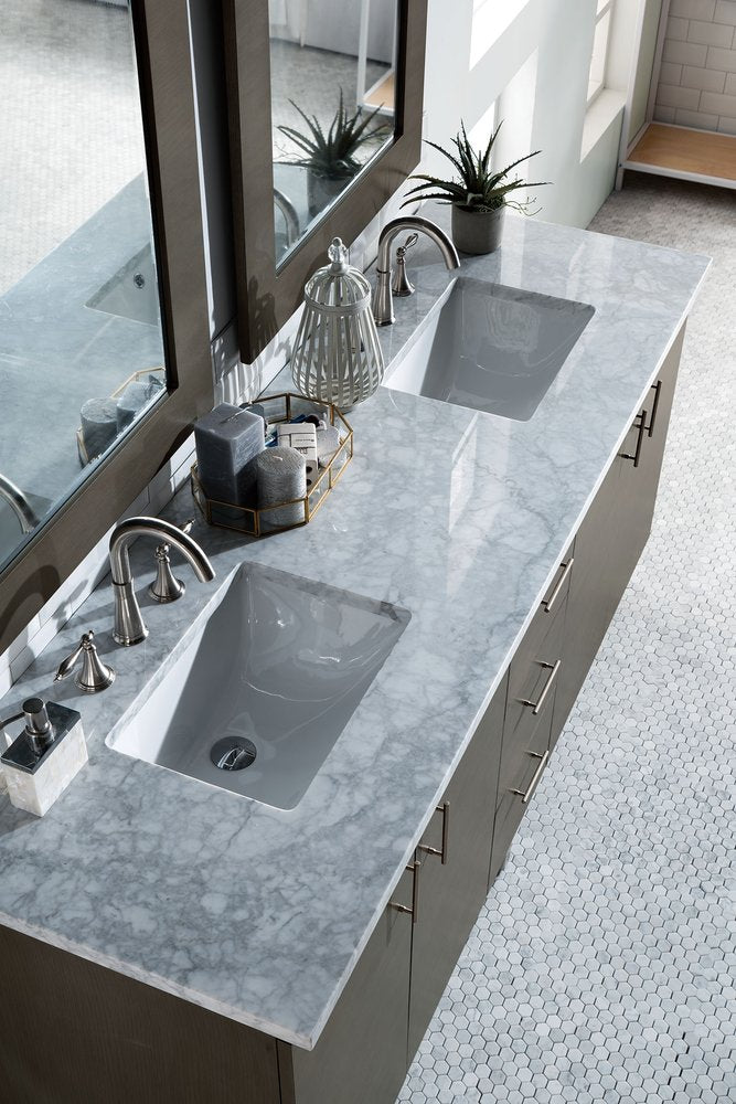 James Martin - Metropolitan 72" Double Vanity, Silver Oak w/ 3 CM Carrara Marble Top - 850-V72-SOK-3CAR view 3