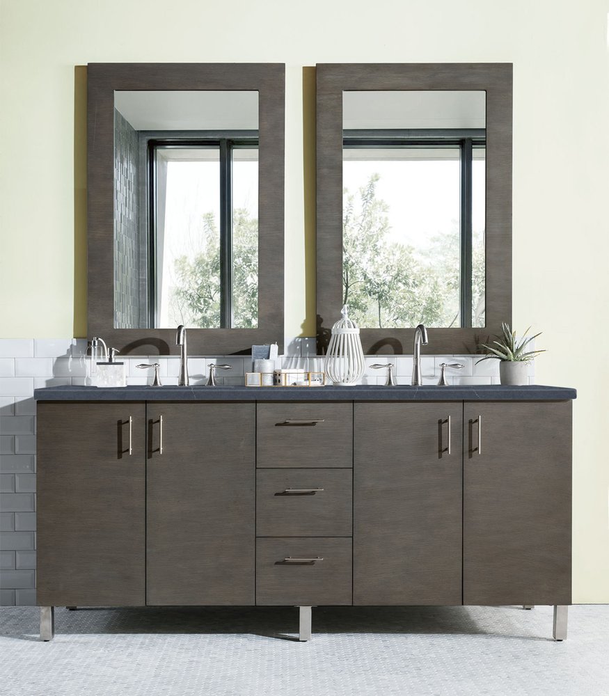 James Martin - Metropolitan 72" Double Vanity, Silver Oak w/ 3 CM Charcoal Soapstone Silestone Top - 850-V72-SOK-3CSP view 2