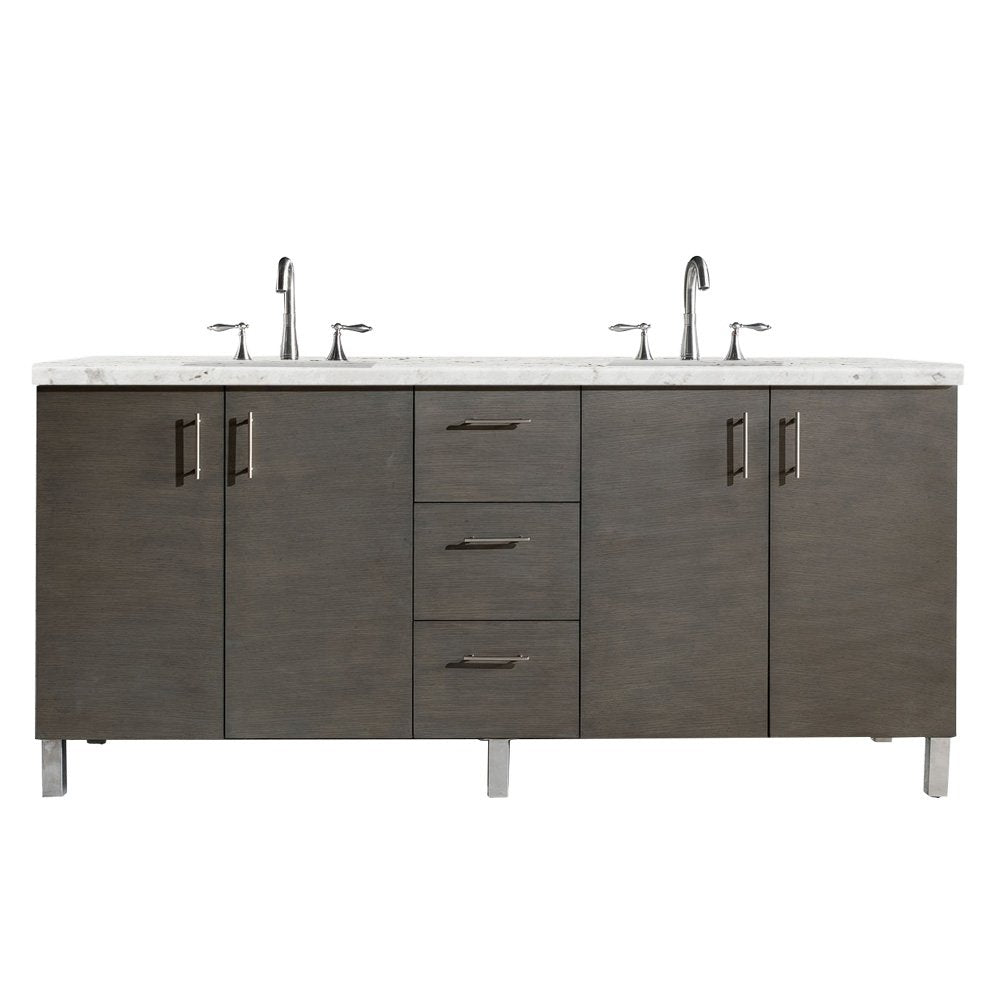 James Martin - Metropolitan 72" Double Vanity, Silver Oak w/ 3 CM Eternal Jasmine Pearl Silestone Top - 850-V72-SOK-3EJP view 1