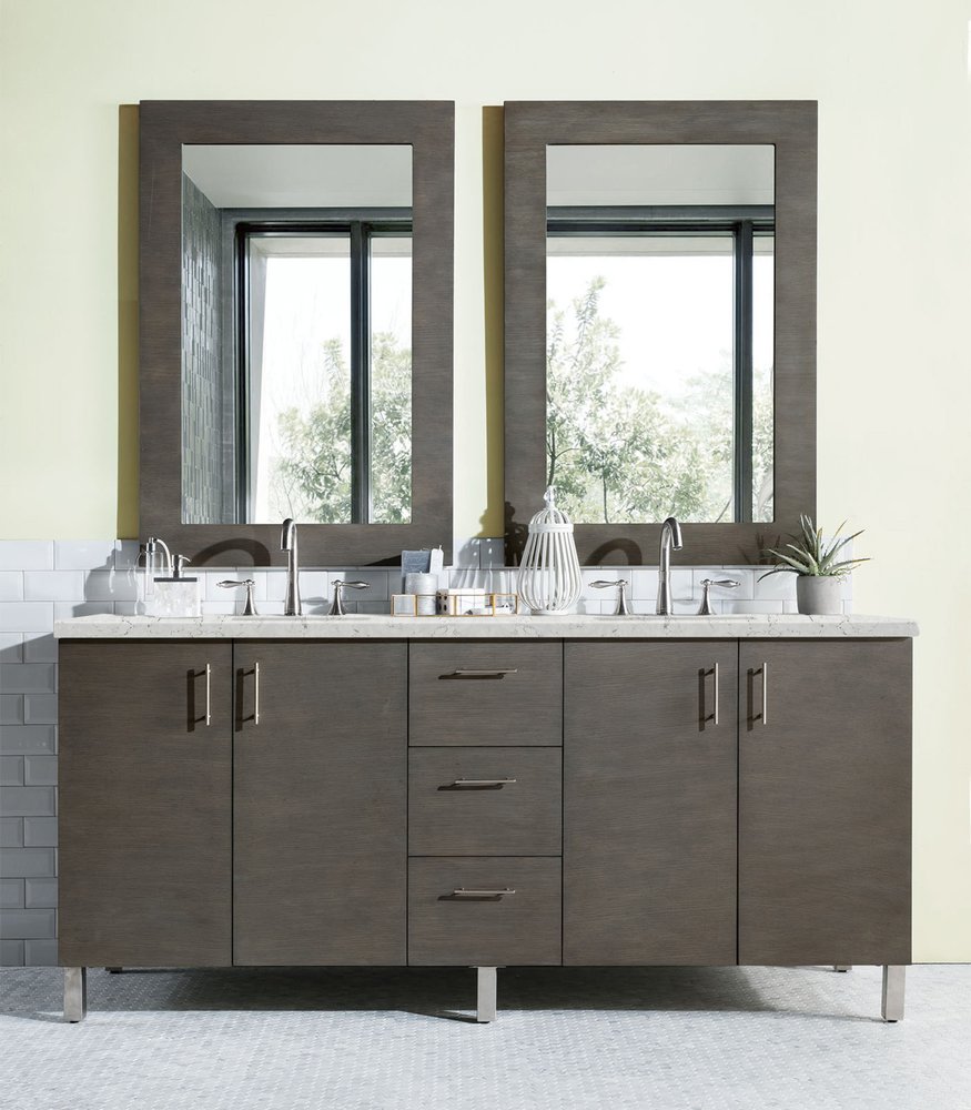 James Martin - Metropolitan 72" Double Vanity, Silver Oak w/ 3 CM Eternal Jasmine Pearl Silestone Top - 850-V72-SOK-3EJP view 2