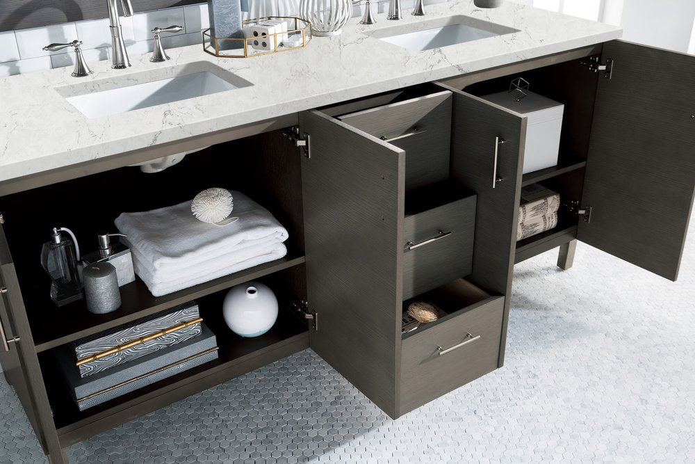 James Martin - Metropolitan 72" Double Vanity, Silver Oak w/ 3 CM Eternal Jasmine Pearl Silestone Top - 850-V72-SOK-3EJP view 4