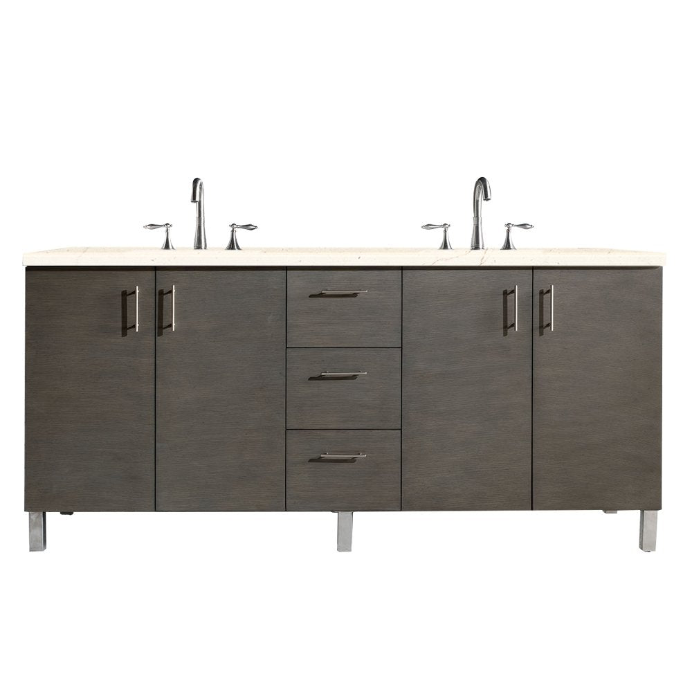 James Martin - Metropolitan 72" Double Vanity, Silver Oak w/ 3 CM Eternal Marfil Silestone Top - 850-V72-SOK-3EMR view 1