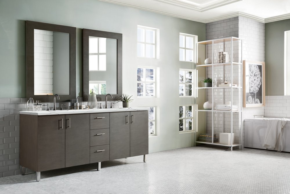 James Martin - Metropolitan 72" Double Vanity, Silver Oak w/ 3 CM Ethereal Noctis Silestone Top - 850-V72-SOK-3ENC view 3