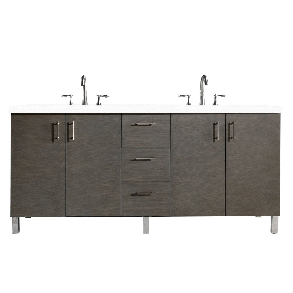 James Martin - Metropolitan 72" Double Vanity, Silver Oak w/ 3 CM White Zeus Silestone Top - 850-V72-SOK-3WZ view 1