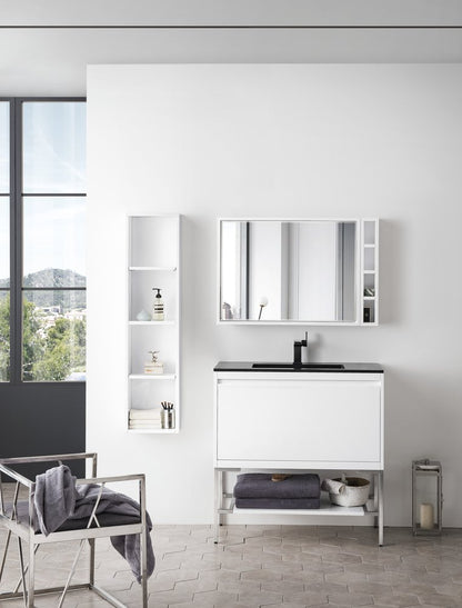 James Martin - Milan 35.4" Square Cube Mirror, Glossy White - 803-M35.4-GW view 2