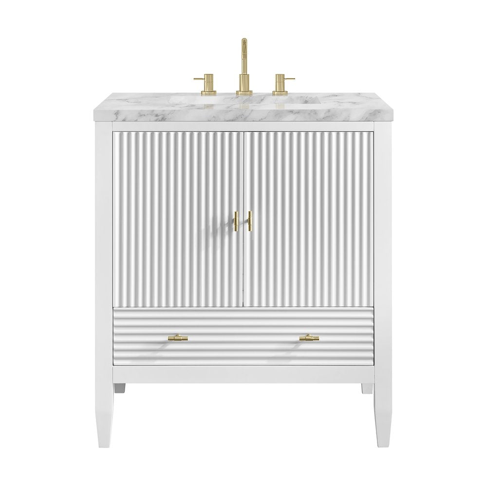 James Martin - Myrrin 30" Single Vanity, Bright White w/ 3 CM Carrara Marble Top - 485-V30-BW-3CAR view 1