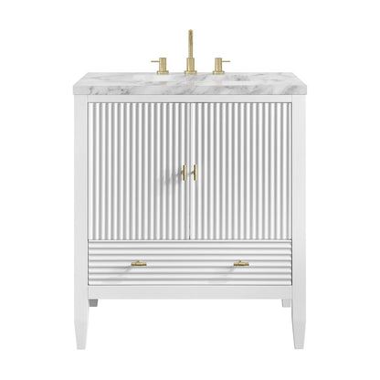 James Martin - Myrrin 30" Single Vanity, Bright White w/ 3 CM Carrara Marble Top - 485-V30-BW-3CAR view 1