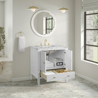 James Martin - Myrrin 30" Single Vanity, Bright White w/ 3 CM Carrara Marble Top - 485-V30-BW-3CAR view 5