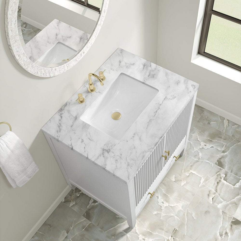 James Martin - Myrrin 30" Single Vanity, Bright White w/ 3 CM Carrara Marble Top - 485-V30-BW-3CAR view 7