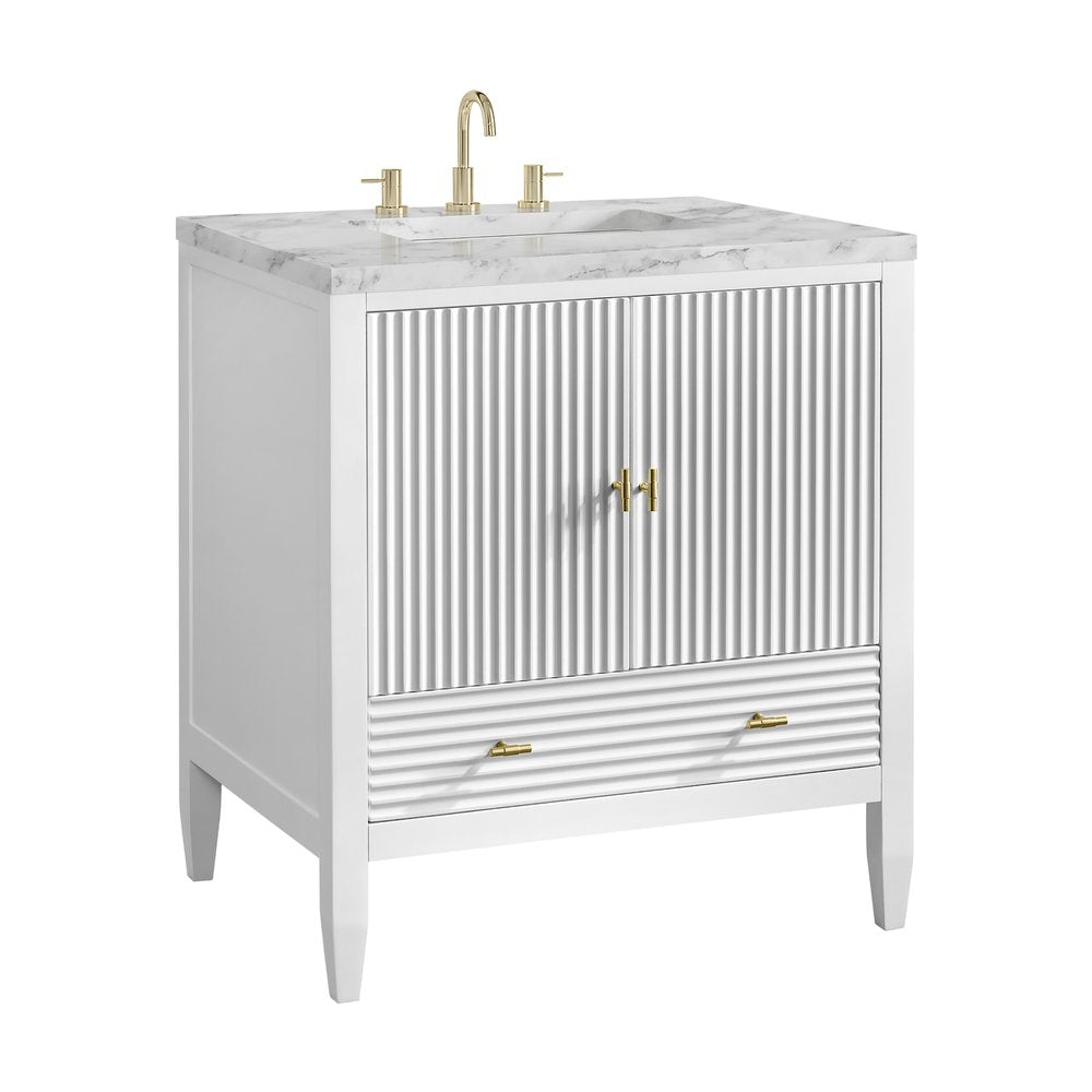 James Martin - Myrrin 30" Single Vanity, Bright White w/ 3 CM Carrara Marble Top - 485-V30-BW-3CAR view 10