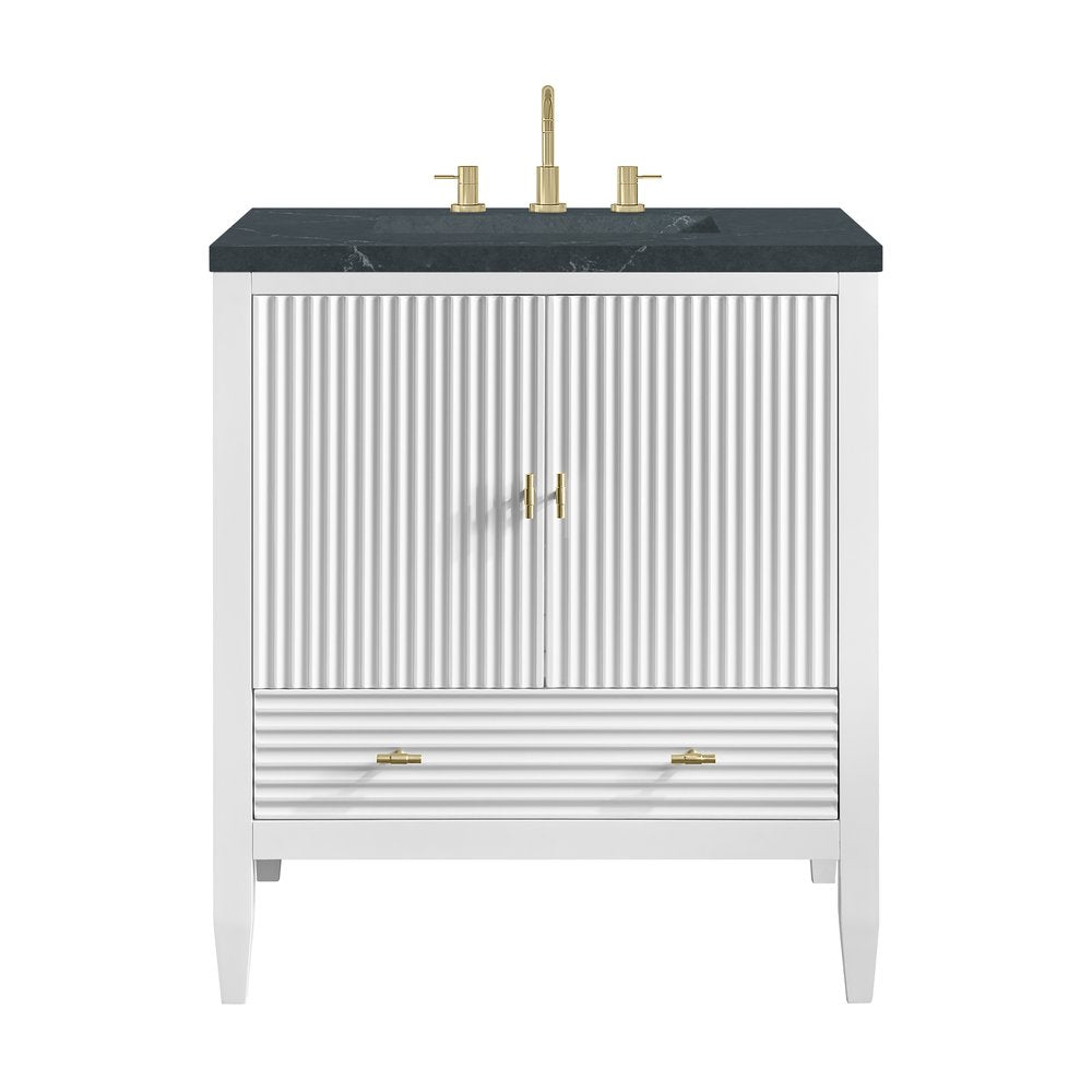James Martin - Myrrin 30" Single Vanity, Bright White w/ 3 CM Charcoal Soapstone Silestone Top - 485-V30-BW-3CSP view 1