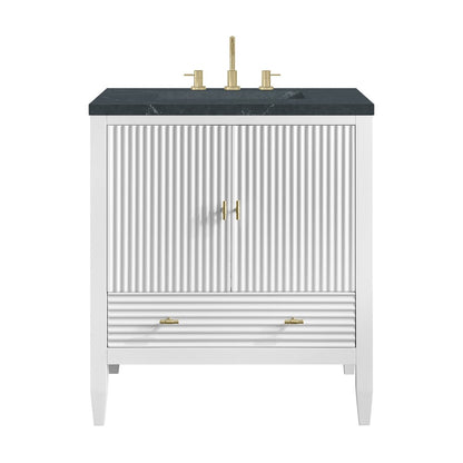 James Martin - Myrrin 30" Single Vanity, Bright White w/ 3 CM Charcoal Soapstone Silestone Top - 485-V30-BW-3CSP view 1