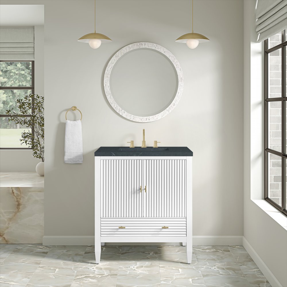 James Martin - Myrrin 30" Single Vanity, Bright White w/ 3 CM Charcoal Soapstone Silestone Top - 485-V30-BW-3CSP view 3