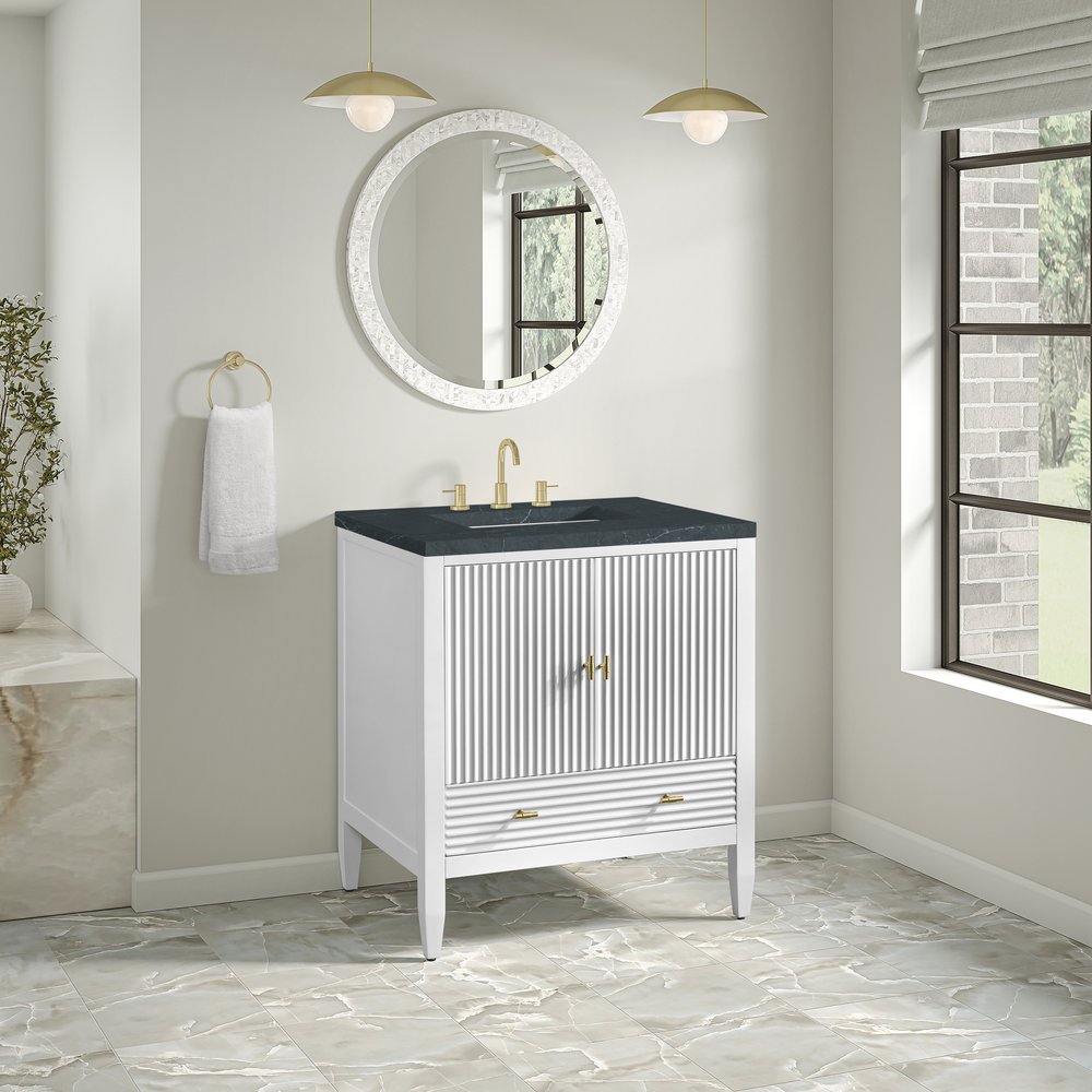 James Martin - Myrrin 30" Single Vanity, Bright White w/ 3 CM Charcoal Soapstone Silestone Top - 485-V30-BW-3CSP view 4