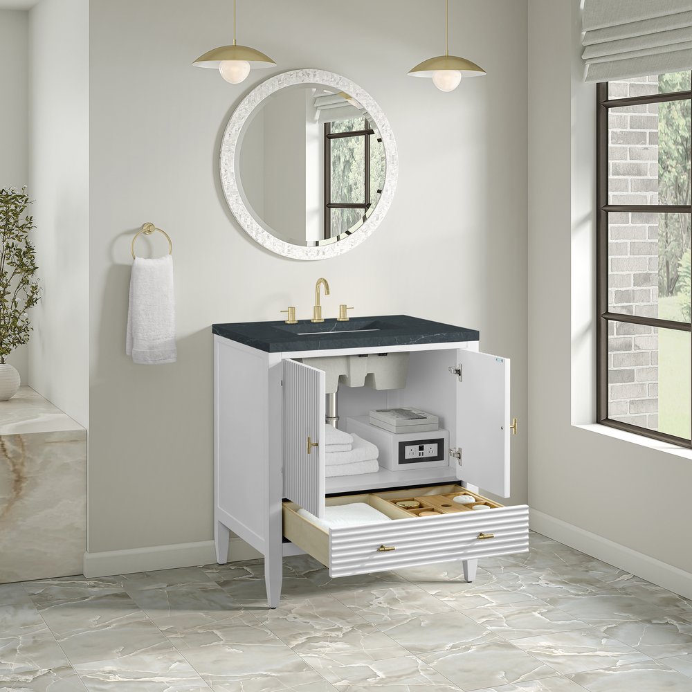 James Martin - Myrrin 30" Single Vanity, Bright White w/ 3 CM Charcoal Soapstone Silestone Top - 485-V30-BW-3CSP view 5