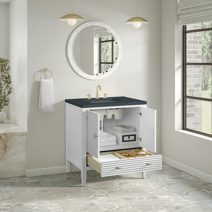 James Martin - Myrrin 30" Single Vanity, Bright White w/ 3 CM Charcoal Soapstone Silestone Top - 485-V30-BW-3CSP view 5