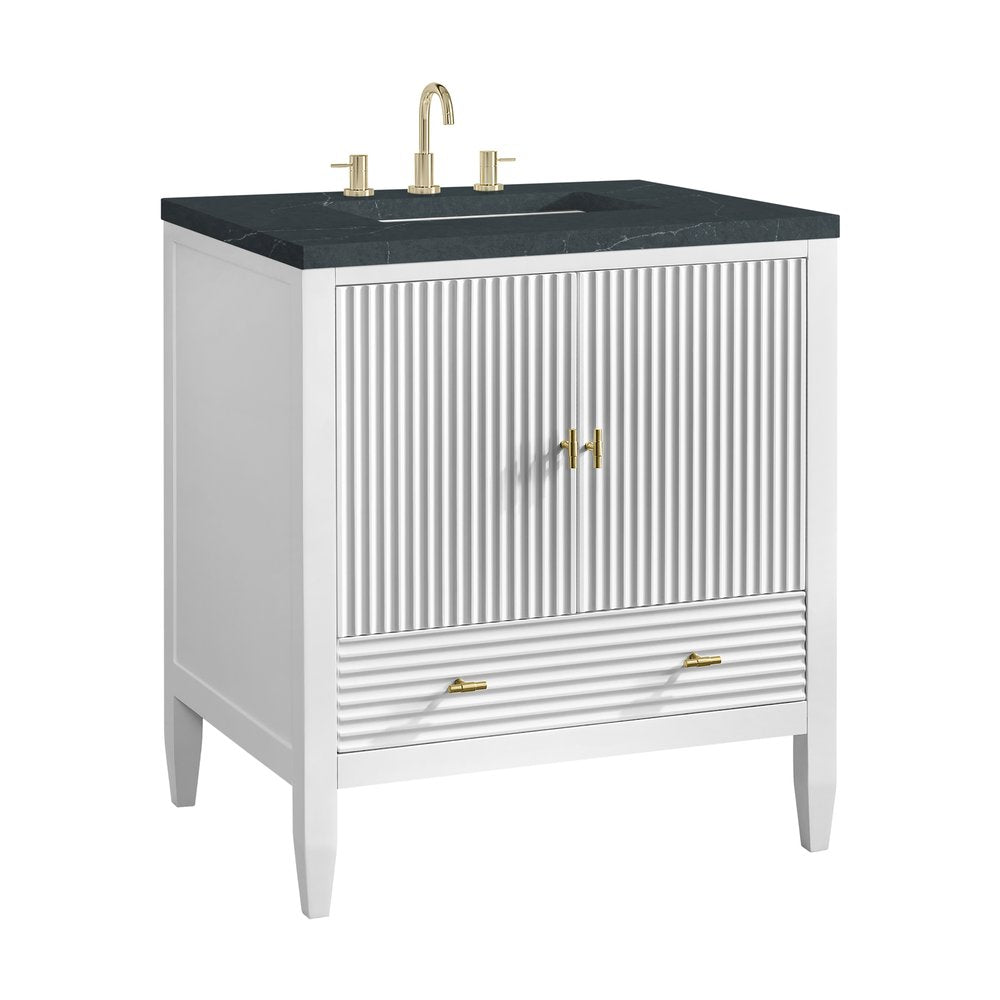 James Martin - Myrrin 30" Single Vanity, Bright White w/ 3 CM Charcoal Soapstone Silestone Top - 485-V30-BW-3CSP view 10