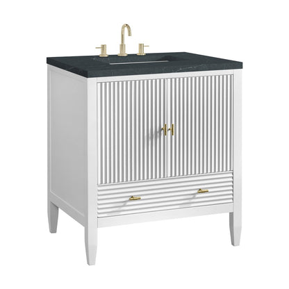 James Martin - Myrrin 30" Single Vanity, Bright White w/ 3 CM Charcoal Soapstone Silestone Top - 485-V30-BW-3CSP view 10
