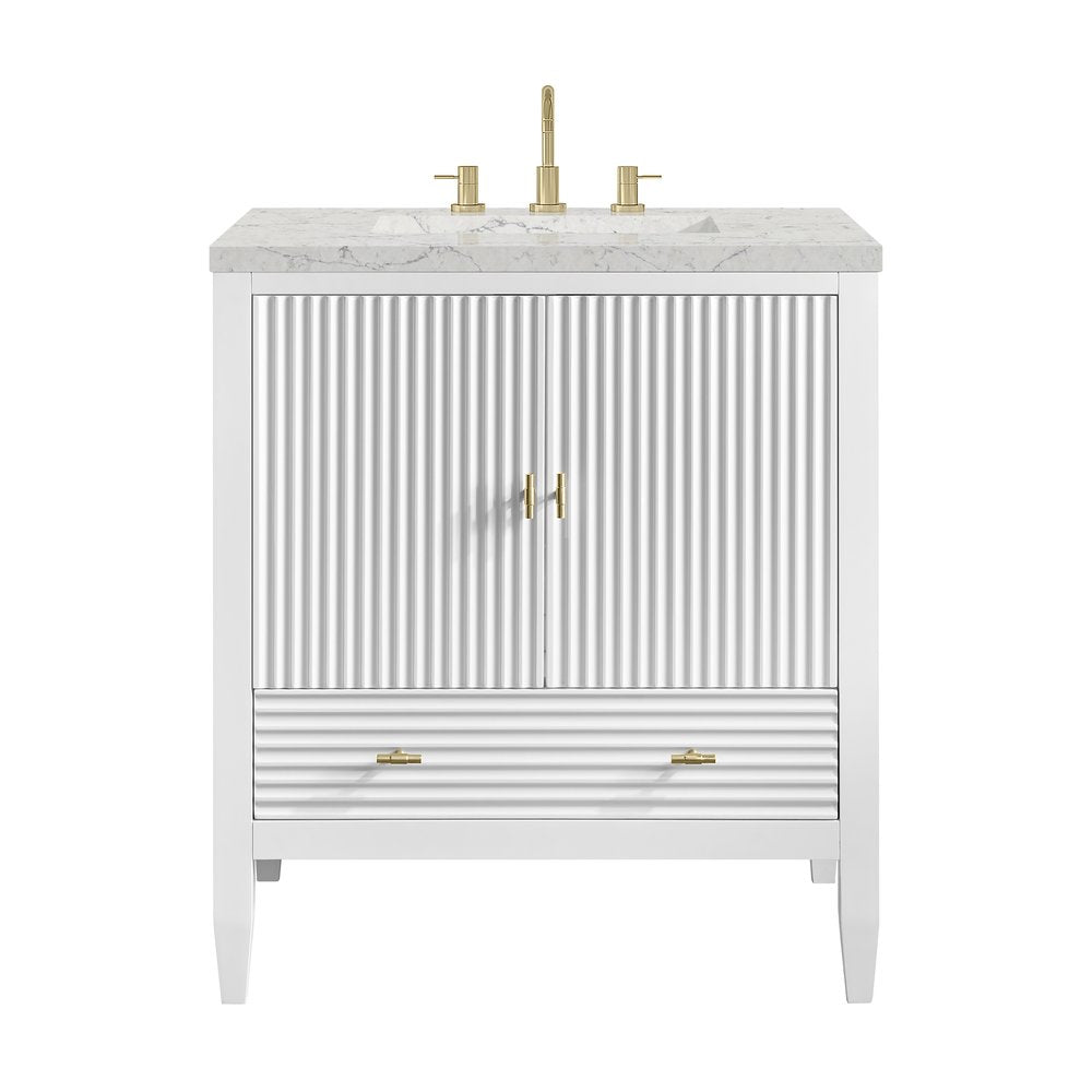 James Martin - Myrrin 30" Single Vanity, Bright White w/ 3 CM Eternal Jasmine Pearl Silestone Top - 485-V30-BW-3EJP view 1