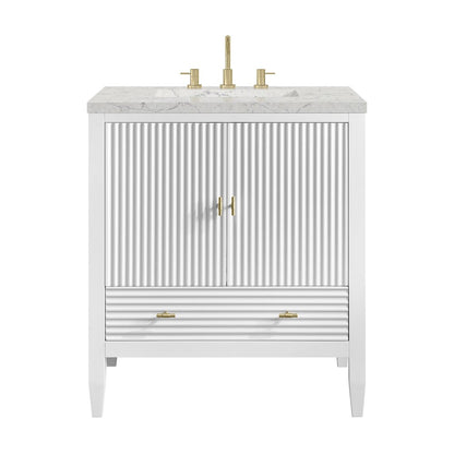 James Martin - Myrrin 30" Single Vanity, Bright White w/ 3 CM Eternal Jasmine Pearl Silestone Top - 485-V30-BW-3EJP view 1