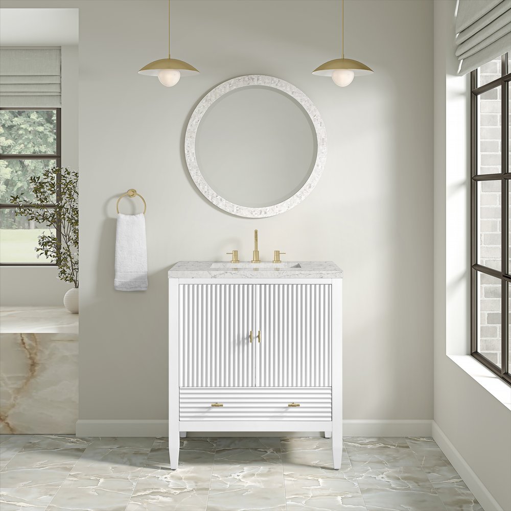 James Martin - Myrrin 30" Single Vanity, Bright White w/ 3 CM Eternal Jasmine Pearl Silestone Top - 485-V30-BW-3EJP view 3