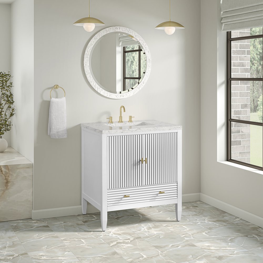 James Martin - Myrrin 30" Single Vanity, Bright White w/ 3 CM Eternal Jasmine Pearl Silestone Top - 485-V30-BW-3EJP view 4