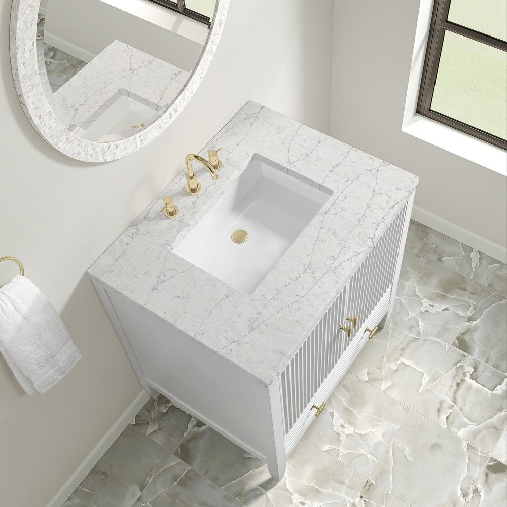 James Martin - Myrrin 30" Single Vanity, Bright White w/ 3 CM Eternal Jasmine Pearl Silestone Top - 485-V30-BW-3EJP view 7