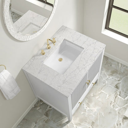 James Martin - Myrrin 30" Single Vanity, Bright White w/ 3 CM Eternal Jasmine Pearl Silestone Top - 485-V30-BW-3EJP view 7