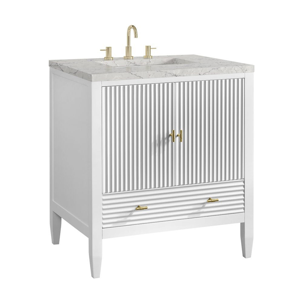 James Martin - Myrrin 30" Single Vanity, Bright White w/ 3 CM Eternal Jasmine Pearl Silestone Top - 485-V30-BW-3EJP view 10