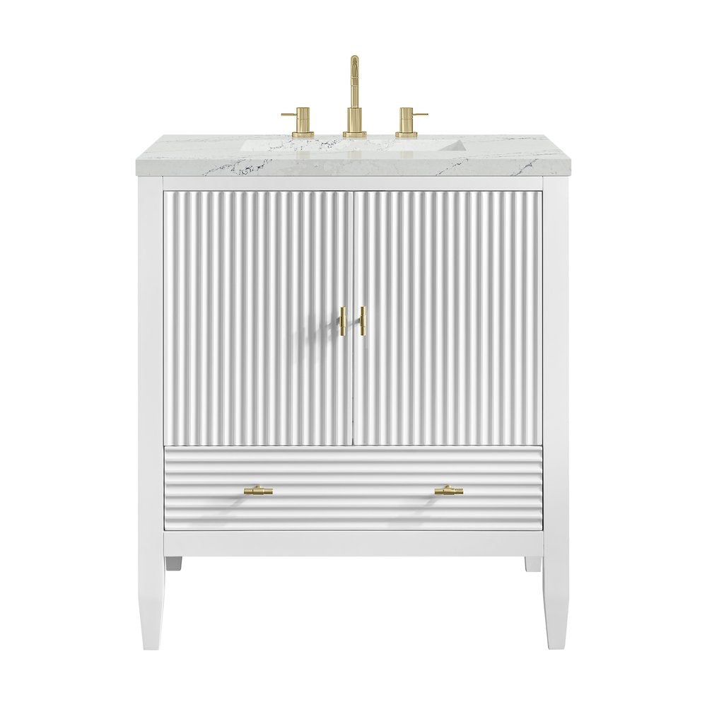 James Martin - Myrrin 30" Single Vanity, Bright White w/ 3 CM Ethereal Noctis Silestone Top - 485-V30-BW-3ENC view 1