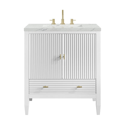 James Martin - Myrrin 30" Single Vanity, Bright White w/ 3 CM Ethereal Noctis Silestone Top - 485-V30-BW-3ENC view 1