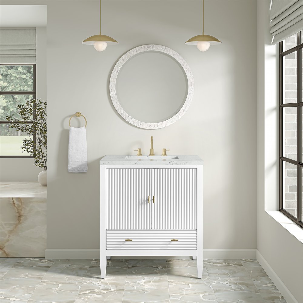 James Martin - Myrrin 30" Single Vanity, Bright White w/ 3 CM Ethereal Noctis Silestone Top - 485-V30-BW-3ENC view 3