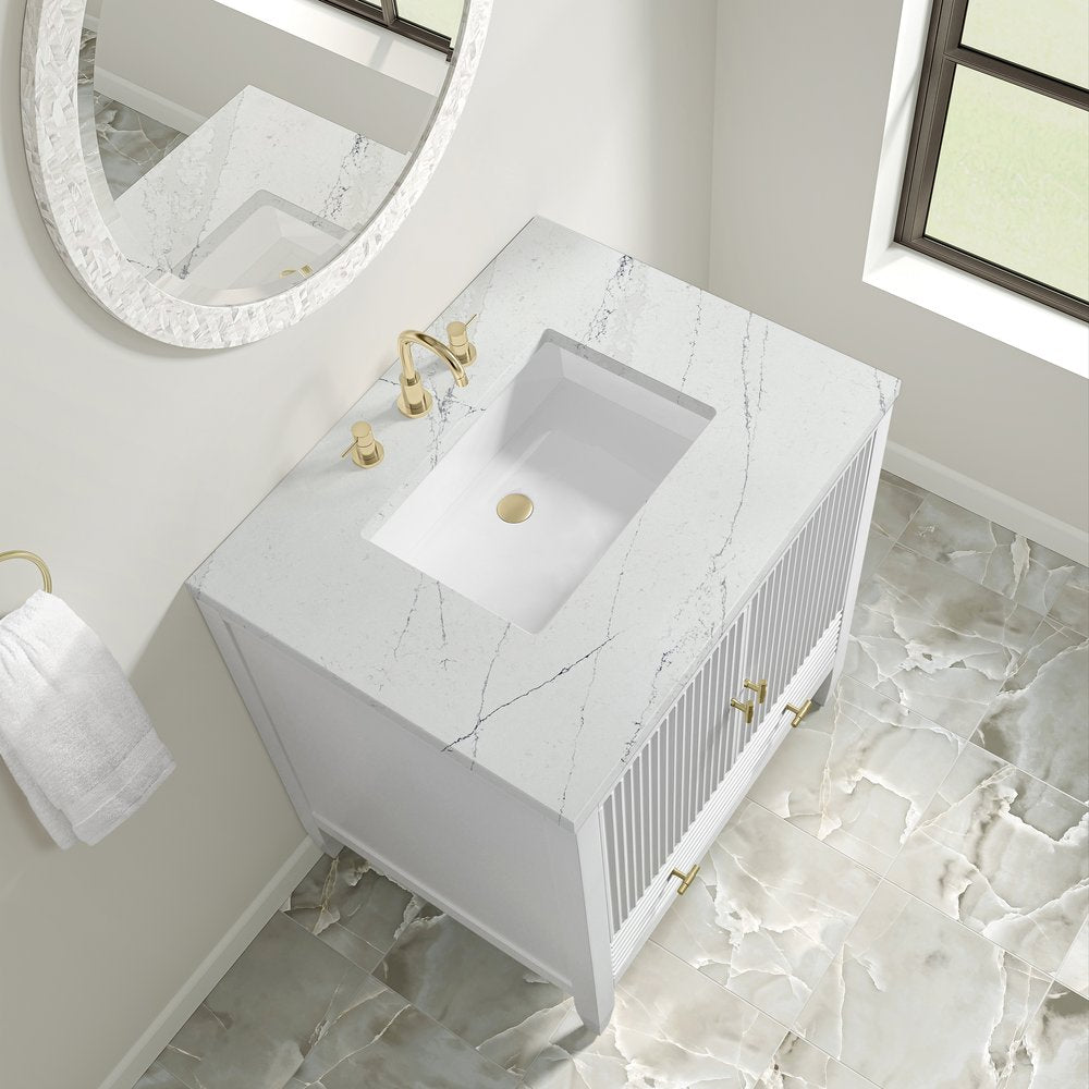 James Martin - Myrrin 30" Single Vanity, Bright White w/ 3 CM Ethereal Noctis Silestone Top - 485-V30-BW-3ENC view 7