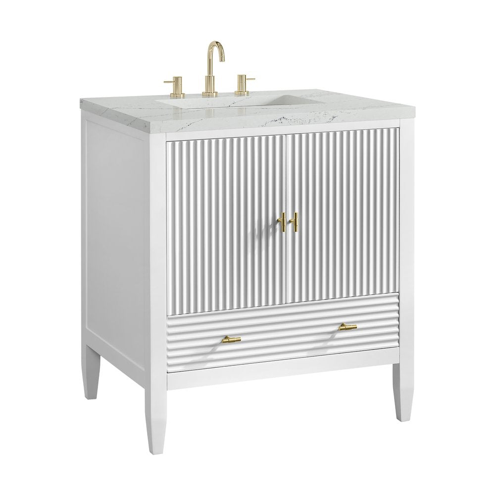 James Martin - Myrrin 30" Single Vanity, Bright White w/ 3 CM Ethereal Noctis Silestone Top - 485-V30-BW-3ENC view 10