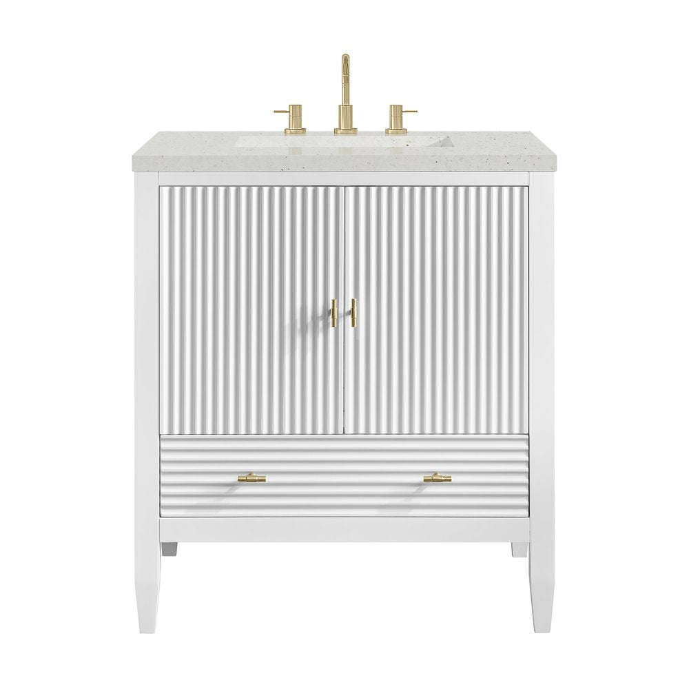 James Martin - Myrrin 30" Single Vanity, Bright White w/ 3 CM Lime Delight Silestone Top - 485-V30-BW-3LDL view 1