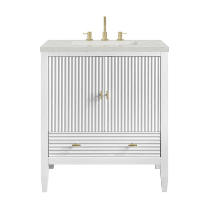 James Martin - Myrrin 30" Single Vanity, Bright White w/ 3 CM Lime Delight Silestone Top - 485-V30-BW-3LDL view 1