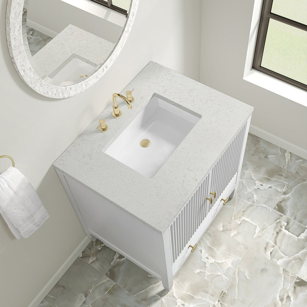 James Martin - Myrrin 30" Single Vanity, Bright White w/ 3 CM Lime Delight Silestone Top - 485-V30-BW-3LDL view 7