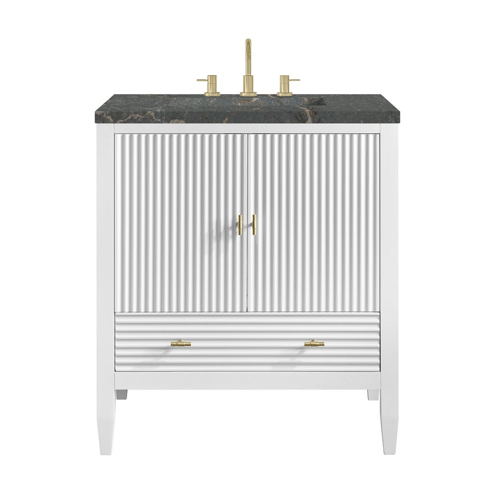 James Martin - Myrrin 30" Single Vanity, Bright White w/ 3 CM Parisien Bleu Silestone Top - 485-V30-BW-3PBL view 1