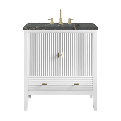 James Martin - Myrrin 30" Single Vanity, Bright White w/ 3 CM Parisien Bleu Silestone Top - 485-V30-BW-3PBL view 1